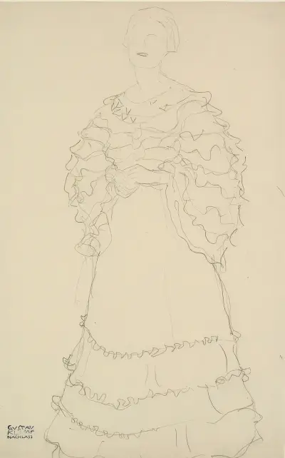 Stehend Etwas Nach Links, Die Hände Ineinandergelegt (Standing Figure Facing Slightly To The Left, Hands Folded) av Gustav Klimt
