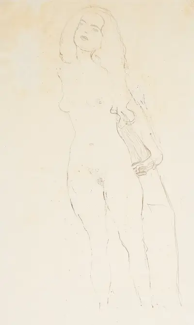 Stehender Akt mit Langen Haaren av Gustav Klimt