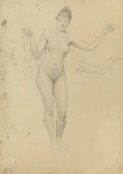 Stehender weiblicher Akt und Armstudie av Gustav Klimt