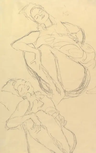Two Studies for a Crouching Woman av Gustav Klimt