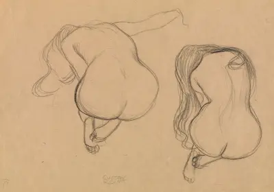 Two Studies of a Seated Nude with Long Hair, 1901 – nr 2 av Gustav Klimt
