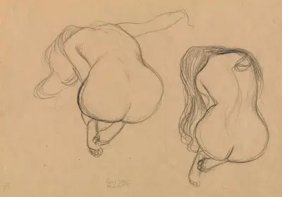 Two Studies of a Seated Nude with Long Hair, 1901 – nr 1 av Gustav Klimt