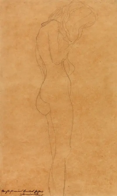 Weiblicher Akt mit langen Haaren (Studie für ‘Jurisprudenz’) av Gustav Klimt