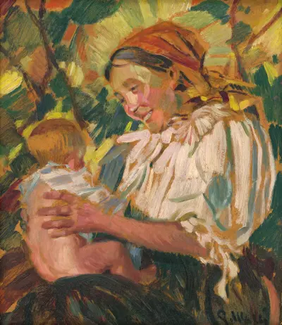 A Village Mother with a Child av Gustáv Mallý