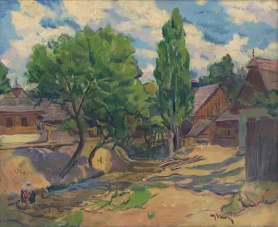 Landscape with Houses av Gustáv Mallý