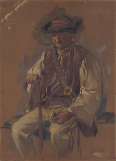 Portrait of a Standing Man in a Folk Costume av Gustáv Mallý