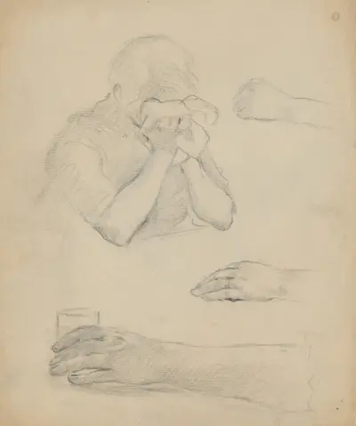 Sketch of Crying Woman and Detailed Hands Study av Gustáv Mallý