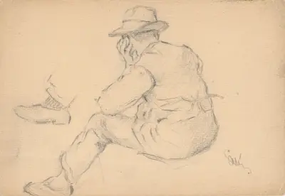 Study of a Seated Villager with Proped up Hand av Gustáv Mallý