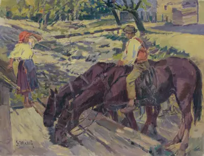 Watering Horses av Gustáv Mallý