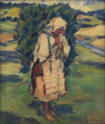 Woman Carrying a Sack av Gustáv Mallý