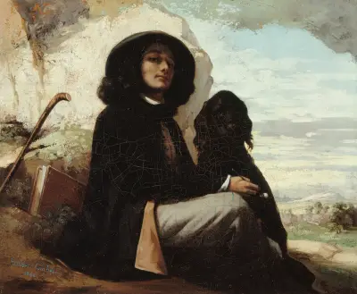 Autoportrait dit Courbet au chien noir av Gustave Courbet