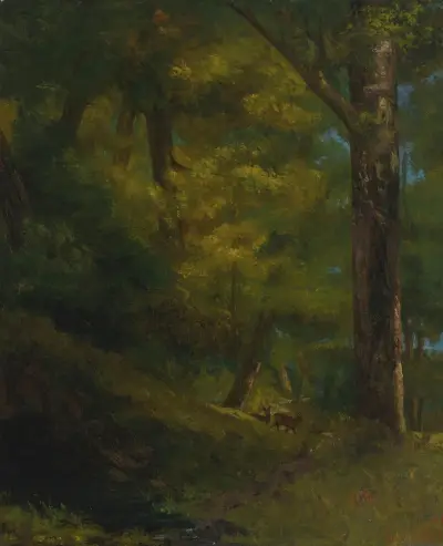 Deux chevreuils dans la forêt av Gustave Courbet