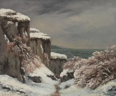 Falaises Au Bord De La Mer Sous La Neige av Gustave Courbet