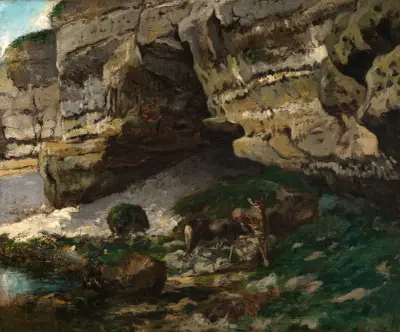 Felsige Landschaft mit Rehen av Gustave Courbet