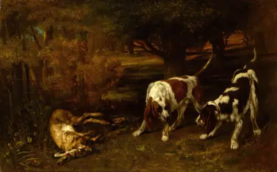 Hunting Dogs with Dead Hare av Gustave Courbet
