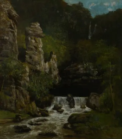 Landscape with a Waterfall av Gustave Courbet