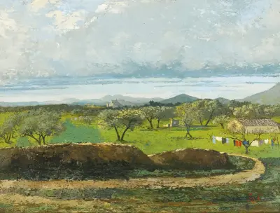 Landscape With Wall And Orchard av Gustave Courbet