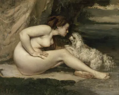Nude Woman With A Dog av Gustave Courbet