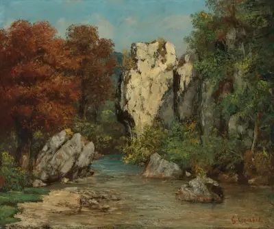 Paysage Au Ruisseau Et Au Rocher av Gustave Courbet