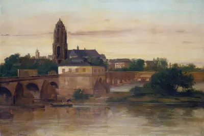 View of Frankfurt with the Old Bridge from Sachsenhausen av Gustave Courbet