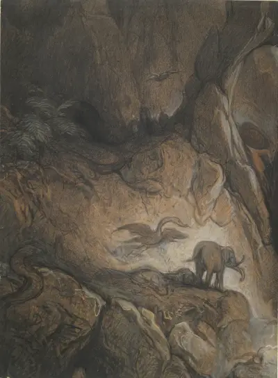 Fantastisk ravin med djur och figurer av Gustave Doré