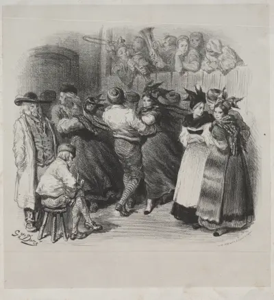 Musikaliska verk av Ernest Doré; Alsace-souvenir, alsatisk dans – titelsida av Gustave Doré