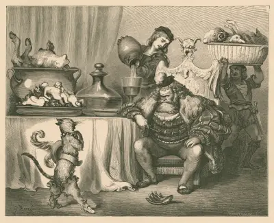 'Högst förtjust, förvisso', sade Mästerkatten artigt av Gustave Doré