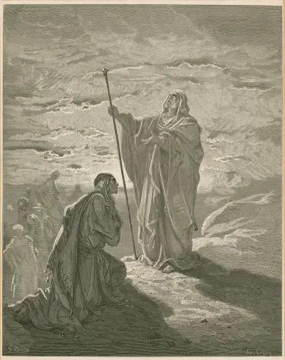 Samuel smörjer Saul av Gustave Doré