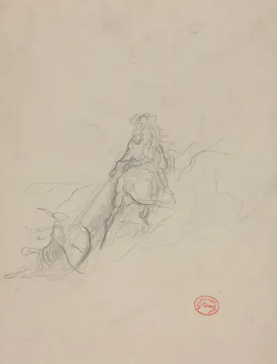 Skiss till jaktscen av Gustave Doré