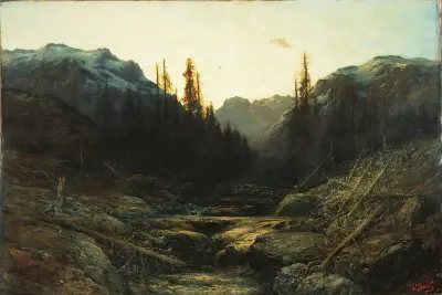 Bäck i bergen i skymning av Gustave Doré