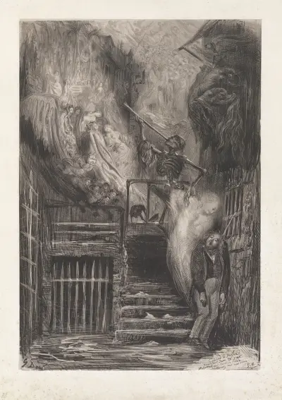 Gatan med den gamla lyktan (Gérard de Nervals död) av Gustave Doré