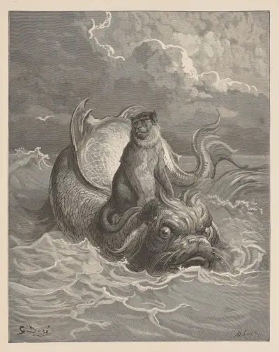 Apan och delfinen av Gustave Doré
