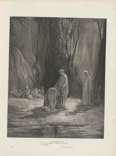 Skärselden och paradiset enligt Dante Alighieri, pl. 12 av Gustave Doré