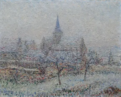 Kyrkan i Bennecourt, snöeffekt av Gustave Loiseau