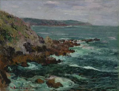 Klippor som dominerar havet i Bretagne av Gustave Loiseau
