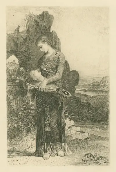 Head of Orpheus on his lyre av Gustave Moreau