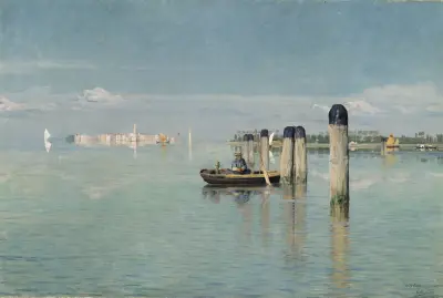 View of the Lagoon in Venice av Gustave Vanaise