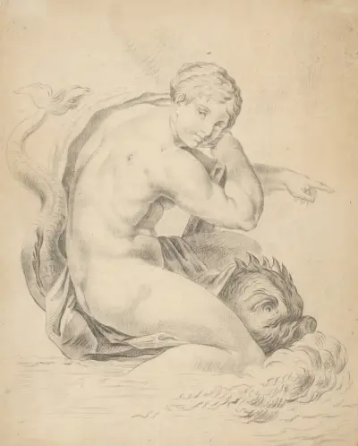 Woman with a dolphin av Gyula Benczúr