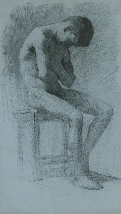 Sitting male nude av Elemír Halász-Hradil