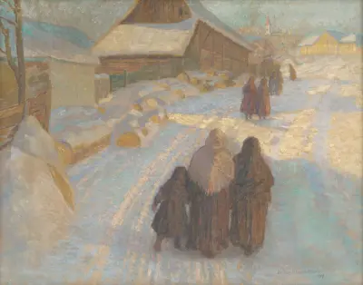 Winter in the village von Elemír Halász-Hradil