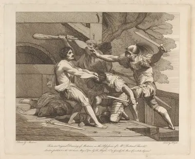 Bandits and Soldiers Fighting av John Hamilton Mortimer