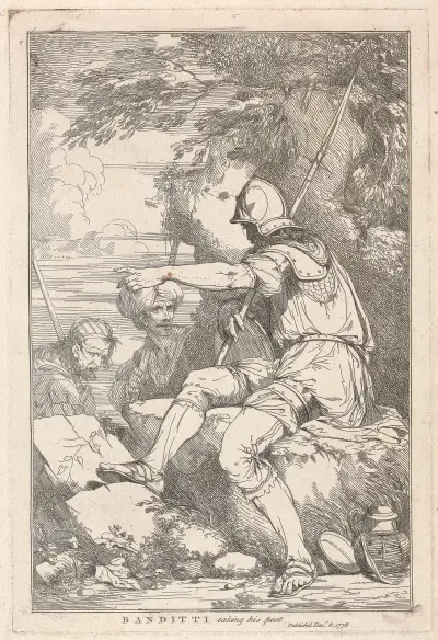 Banditti taking his post av John Hamilton Mortimer