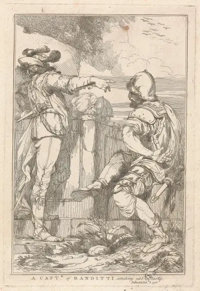 Captain of Banditti sending out a party av John Hamilton Mortimer