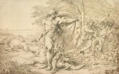 Klassiskt motiv; möjligen efterdyningarna av en strid av John Hamilton Mortimer