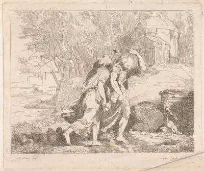 Deucalion and Pyrrha after the Flood av John Hamilton Mortimer