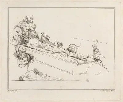 Doctors, Birds, Dog, Rat and Skeleton attending a Corpse av John Hamilton Mortimer