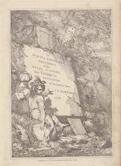 Frontispiece dedicated to Sir Joshua Reynolds av John Hamilton Mortimer