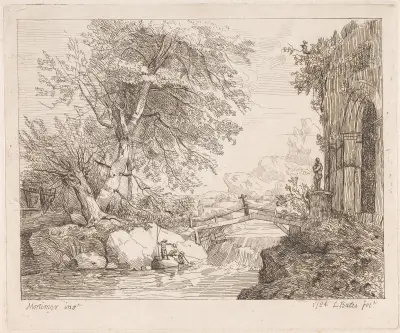 Landscape with Classical Ruins av John Hamilton Mortimer