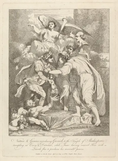 Naturen och snillet presenterar Garrick för Shakespeares tempel av John Hamilton Mortimer
