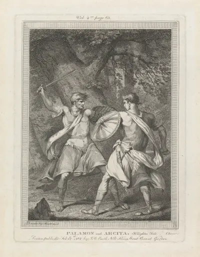Palamon och Arcita, ur 'The Canterbury Tales' av John Hamilton Mortimer